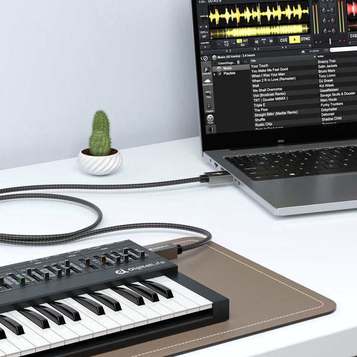 DigitalLife FlexMIDI Vortex USB-A to USB-B MIDI Cable (2m Lead, 1 Pack) | Compatible with USB Class-Compliant MIDI Keyboards, Synths & DJ Controllers. Plug & Play for Windows, macOS & Linux Systems