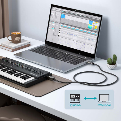 DigitalLife FlexMIDI Vortex USB C to USB B MIDI Cable 2m (4 Pack) | Compatible with USB Class-Compliant MIDI Keyboards, Synthesizers and DJ Controllers for Windows, macOS and Linux