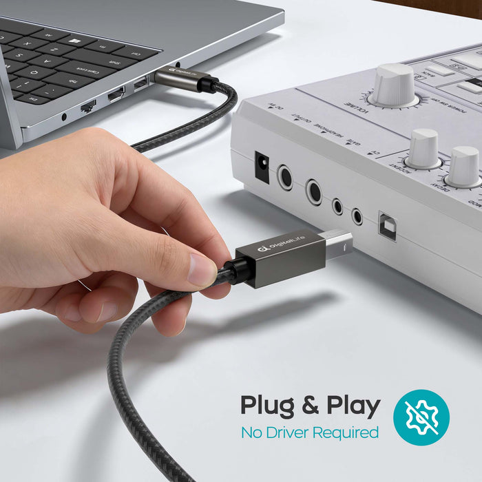 DigitalLife FlexMIDI Vortex USB C to USB B MIDI Cable 2m (1 Pack) | Compatible with USB Class-Compliant MIDI Keyboards, Synthesizers and DJ Controllers for Windows, macOS and Linux