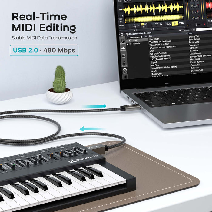 DigitalLife FlexMIDI Vortex USB C to USB B MIDI Cable 2m (1 Pack) | Compatible with USB Class-Compliant MIDI Keyboards, Synthesizers and DJ Controllers for Windows, macOS and Linux