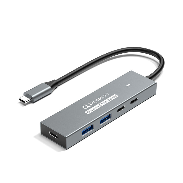 DigitalLife RhythmX Eco Serie RX-10G USB-C Hub 10Gbps (2x USB-C + 2x USB-A) USB 3.2 Gen2 Multiport-Adapter für Musikproduzenten, MIDI-Instrumente und Studio-Workflows – Metalldesign, OTG-kompatibel