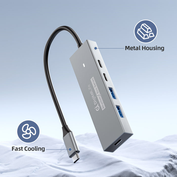 DigitalLife RhythmX Eco Serie RX-10G USB-C Hub 10Gbps (2x USB-C + 2x USB-A) USB 3.2 Gen2 Multiport-Adapter für Musikproduzenten, MIDI-Instrumente und Studio-Workflows – Metalldesign, OTG-kompatibel