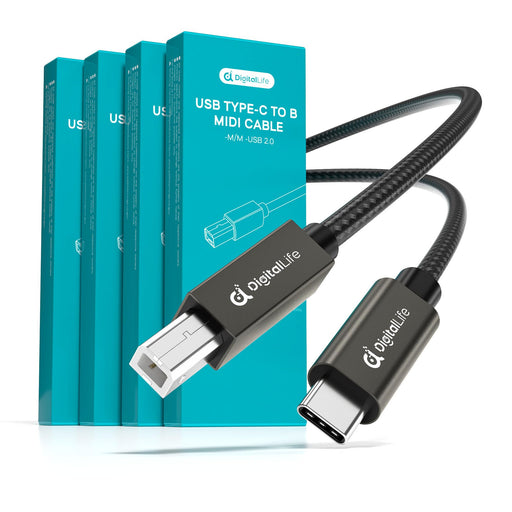 DigitalLife FlexMIDI Vortex USB C to USB B MIDI Cable 2m (4 Pack) | Compatible with USB Class-Compliant MIDI Keyboards, Synthesizers and DJ Controllers for Windows, macOS and Linux