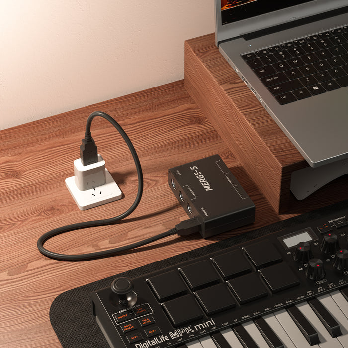 DigitalLife 5-In/2-Out MIDI Merge Box - 5-Pin DIN, Merge-5