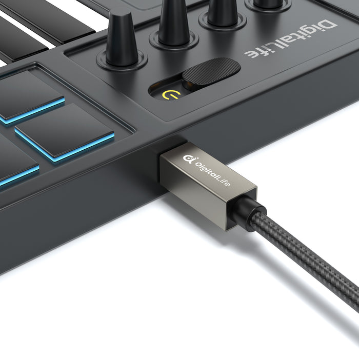 DigitalLife FlexMIDI Vortex 2M USB-C to USB-B MIDI Cable for Piano Keyboard, MIDI Controller & Audio Interface, Compatible with Windows, macOS, Linux | Nylon Braided, MIDI-CB200-II