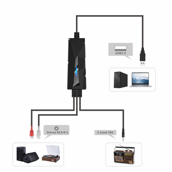 DigitalLife USB 2.0 Audio Capture Card Grabber - Cassette Tapes to Digital MP3 Converter from Stereo RCA/3.5mm Music Interface(AV202-B)
