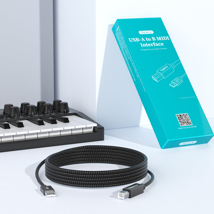 DigitalLife MIDI USB auf B MIDI-Schnittstellen-Konverterkabel für MIDI-Musikinstrumente, 1,8 m, Nylon geflochten, Metall