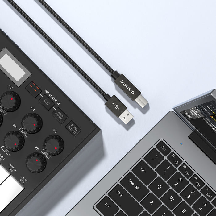 DigitalLife MIDI USB auf B MIDI-Schnittstellen-Konverterkabel für MIDI-Musikinstrumente, 1,8 m, Nylon geflochten, Metall