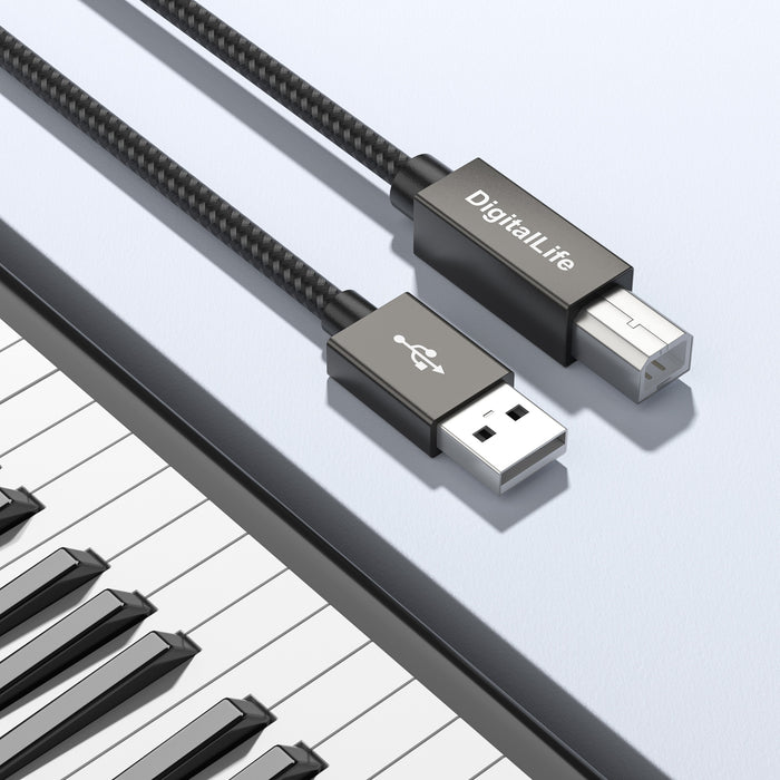 DigitalLife MIDI USB auf B MIDI-Schnittstellen-Konverterkabel für MIDI-Musikinstrumente, 1,8 m, Nylon geflochten, Metall